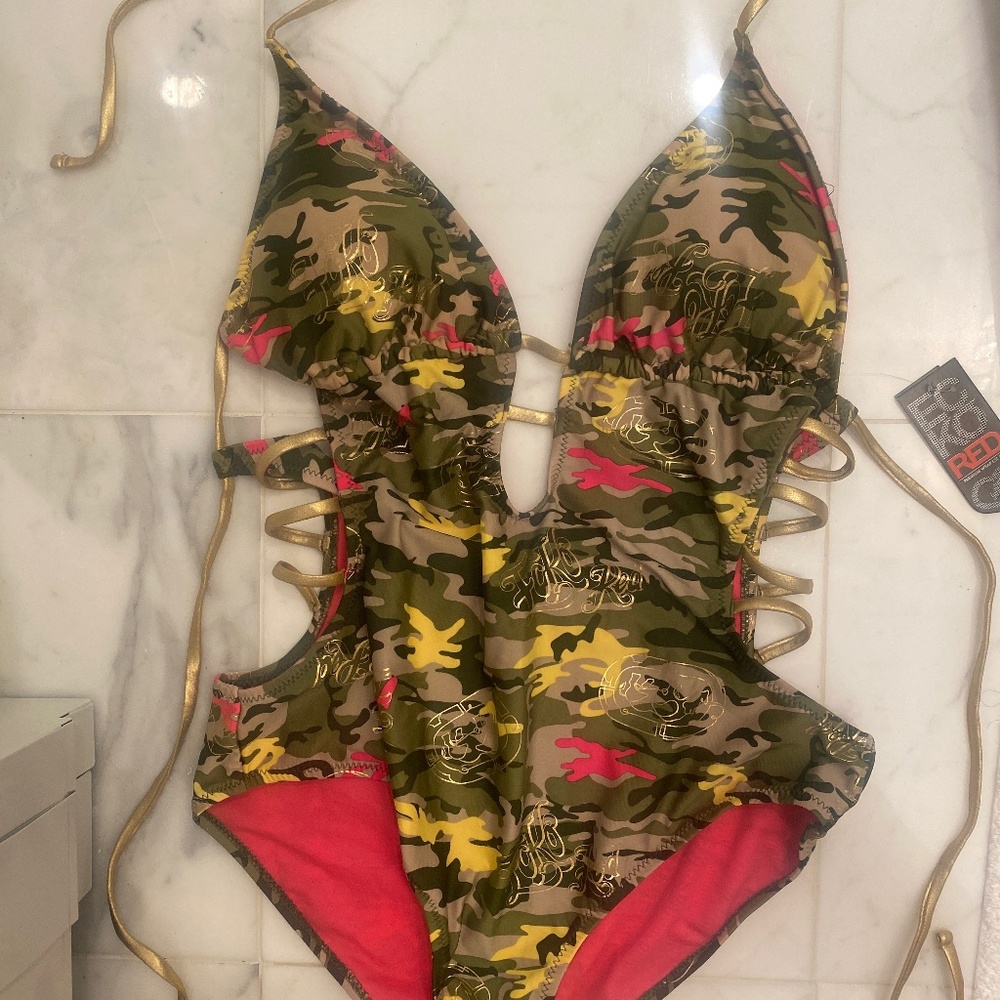 NEW ECHO-Red one  piece bathing suit with tags Large